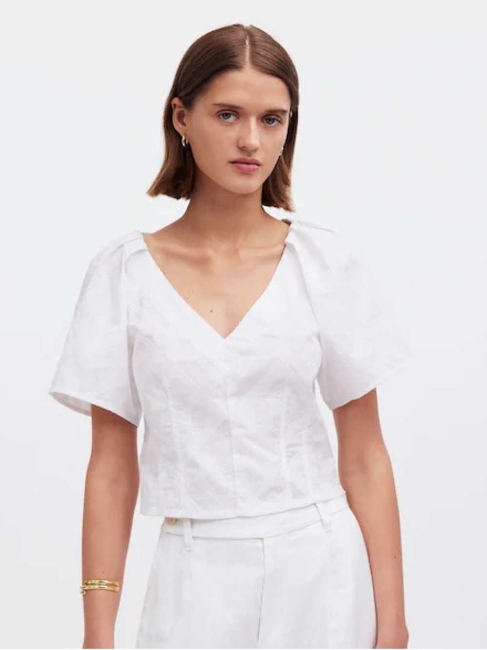 Madewell White Darted V Neck Top in Floral